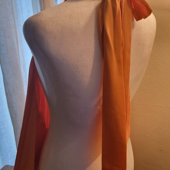 Alice + Olivia AVIANA ORANGE HALTERNECK SUNBURST PLEATED MINI DRESS Size M - Picture 2 of 9